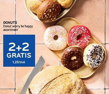 Promoties Donuts donut worry be happy 2+2 gratis - Huismerk - Alvo - Geldig van 10/04/2024 tot 23/04/2024 bij Alvo