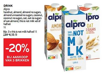 Promotions Drink alpro -20% bij aankoop van 3 brikken - Alpro - Valide de 10/04/2024 à 23/04/2024 chez Alvo