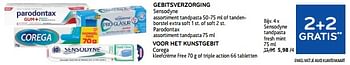 Promotions Gebitsverzorging sensodyne + voor het kunstgebit corega 2+2 gratis - Sensodyne - Valide de 10/04/2024 à 23/04/2024 chez Alvo