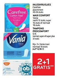 Inlegkruisjes carefree + maxi confort vania + tampons procomfort o.b. 2+1 gratis-Huismerk - Alvo