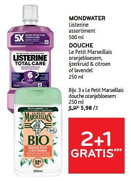 Promoties Mondwater listerine + douche le petit marseillais 2+1 gratis - Le Petit Marseillais - Geldig van 10/04/2024 tot 23/04/2024 bij Alvo