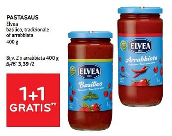 Promotions Pastasaus elvea 1+1 gratis - Elvea - Valide de 10/04/2024 à 23/04/2024 chez Alvo
