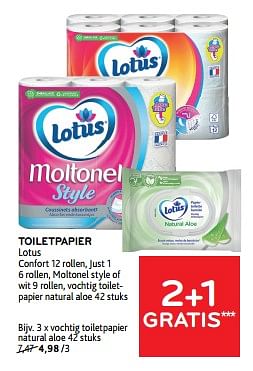 Promotions Toiletpapier lotus 2+1 gratis - Lotus Nalys - Valide de 10/04/2024 à 23/04/2024 chez Alvo