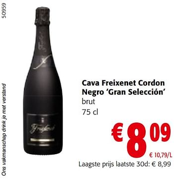 Promotions Cava freixenet cordon negro gran selección brut - Freixenet - Valide de 10/04/2024 à 23/04/2024 chez Colruyt