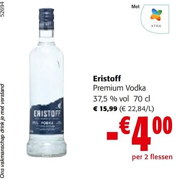 Promotions Eristoff premium vodka - Eristoff - Valide de 10/04/2024 à 23/04/2024 chez Colruyt