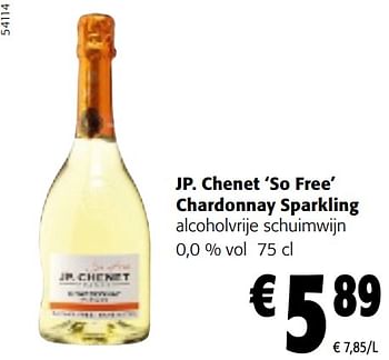 Promoties Jp. chenet so free chardonnay sparkling alcoholvrije schuimwijn - Schuimwijnen - Geldig van 10/04/2024 tot 23/04/2024 bij Colruyt