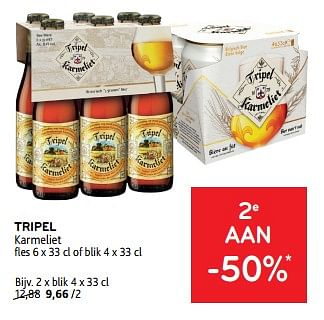 Promotions Tripel karmeliet 2e aan -50% - TRipel Karmeliet - Valide de 10/04/2024 à 23/04/2024 chez Alvo