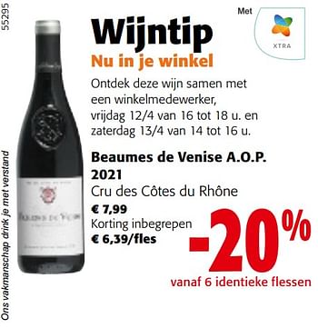 Promotions Beaumes de venise a.o.p. 2021 cru des côtes du rhône - Vins rouges - Valide de 10/04/2024 à 23/04/2024 chez Colruyt