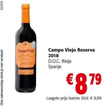 Promoties Campo viejo reserva 2018 - Rode wijnen - Geldig van 10/04/2024 tot 23/04/2024 bij Colruyt