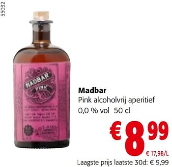 Promoties Madbar pink alcoholvrij aperitief - Madbar - Geldig van 10/04/2024 tot 23/04/2024 bij Colruyt