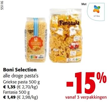 Promoties Boni selection alle droge pasta’s - Boni - Geldig van 10/04/2024 tot 23/04/2024 bij Colruyt