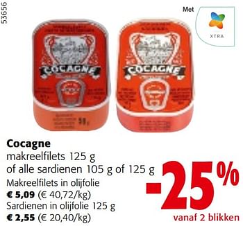 Promotions Cocagne makreelfilets of alle sardienen - Cocagne - Valide de 10/04/2024 à 23/04/2024 chez Colruyt