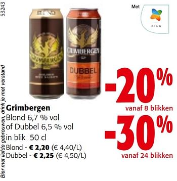 Promoties Grimbergen blond of dubbel - Grimbergen - Geldig van 10/04/2024 tot 23/04/2024 bij Colruyt