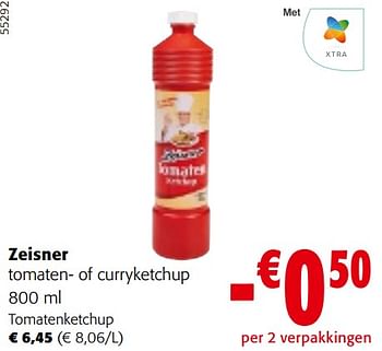 Promotions Zeisner tomaten- of curryketchup - Zeisner - Valide de 10/04/2024 à 23/04/2024 chez Colruyt