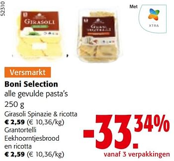Promotions Boni selection alle gevulde pasta’s - Boni - Valide de 10/04/2024 à 23/04/2024 chez Colruyt
