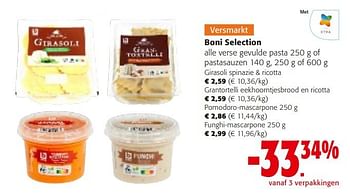 Promotions Boni selection alle verse gevulde pasta of pastasauzen - Boni - Valide de 10/04/2024 à 23/04/2024 chez Colruyt