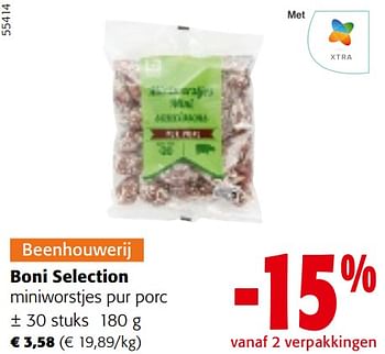 Promoties Boni selection miniworstjes pur porc - Boni - Geldig van 10/04/2024 tot 23/04/2024 bij Colruyt