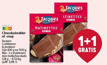 Promotions Matinettes met melkchocolade - Jacques - Valide de 11/04/2024 à 17/04/2024 chez Delhaize