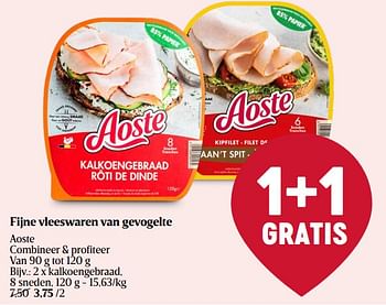 Promoties Fijne vleeswaren van gevogelte kalkoengebraad - Aoste - Geldig van 11/04/2024 tot 17/04/2024 bij Delhaize