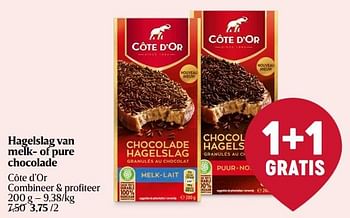 Promotions Hagelslag van melk- of pure chocolade - Cote D'Or - Valide de 11/04/2024 à 17/04/2024 chez Delhaize