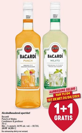 Promotions Alcoholhoudend aperitief punch - Bacardi - Valide de 11/04/2024 à 17/04/2024 chez Delhaize