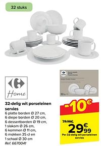 32 delig wit porseleinen servies-Huismerk - Carrefour 