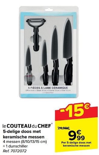 Promotions 5-delige doos met keramische messen - Le Couteau du Chef - Valide de 10/04/2024 à 22/04/2024 chez Carrefour