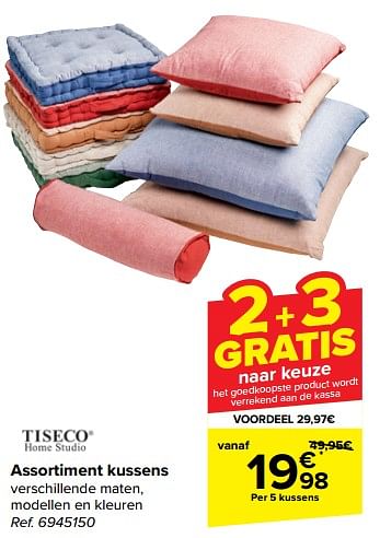 Promotions Assortiment kussens - Tiseco - Valide de 10/04/2024 à 22/04/2024 chez Carrefour