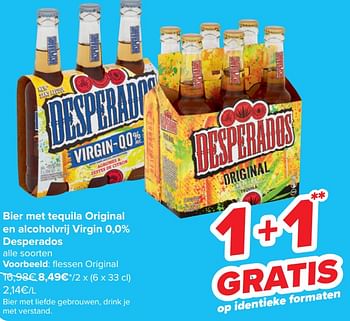 Promotions Bier met tequila original en alcoholvrij virgin desperados - Desperados - Valide de 10/04/2024 à 22/04/2024 chez Carrefour