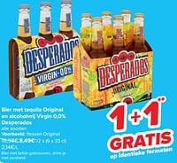Promoties Bier met tequila original en alcoholvrij virgin desperados - Desperados - Geldig van 10/04/2024 tot 22/04/2024 bij Carrefour
