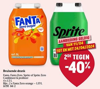Promotions Bruisende drank fanta zero orange - Fanta - Valide de 11/04/2024 à 17/04/2024 chez Delhaize