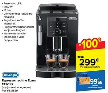 Promotions Delonghi espressomachine ecam 13.123b - Delonghi - Valide de 10/04/2024 à 22/04/2024 chez Carrefour