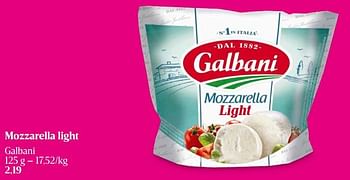 Promoties Mozzarella light - Galbani - Geldig van 11/04/2024 tot 17/04/2024 bij Delhaize