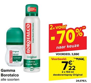 Promoties Deodorantspray original - Borotalco - Geldig van 10/04/2024 tot 22/04/2024 bij Carrefour