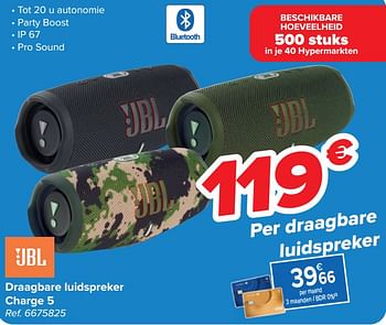 Promotions Draagbare luidspreker charge 5 - JBL - Valide de 10/04/2024 à 22/04/2024 chez Carrefour