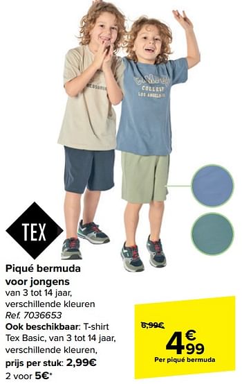 Promoties Piqué bermuda voor jongens - Tex - Geldig van 10/04/2024 tot 22/04/2024 bij Carrefour