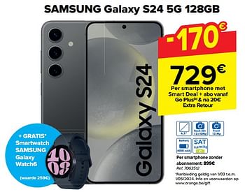 Promoties Samsung galaxy s24 5g 128gb - Samsung - Geldig van 10/04/2024 tot 22/04/2024 bij Carrefour