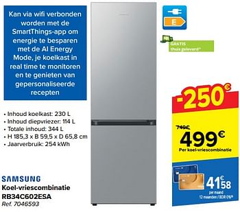 Promotions Samsung koel vriescombinatie rb34c602esa - Samsung - Valide de 10/04/2024 à 22/04/2024 chez Carrefour