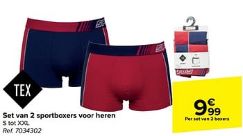 Promotions Set van 2 sportboxers voor heren - Tex - Valide de 10/04/2024 à 22/04/2024 chez Carrefour