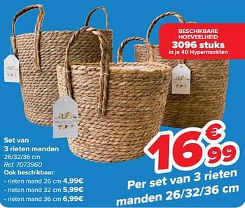 Promotions Set van 3 rieten manden - Produit maison - Carrefour  - Valide de 10/04/2024 à 22/04/2024 chez Carrefour