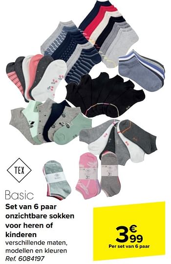 Promotions Set van 6 paar onzichtbare sokken voor heren of kinderen - Tex - Valide de 10/04/2024 à 22/04/2024 chez Carrefour