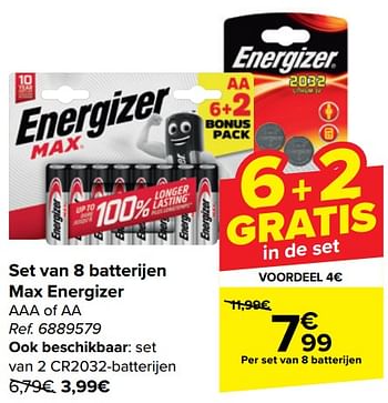 Promotions Set van 8 batterijen max energizer - Energizer - Valide de 10/04/2024 à 22/04/2024 chez Carrefour