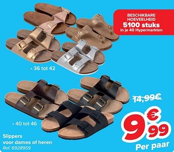 Promoties Slippers voor dames of heren - Huismerk - Carrefour  - Geldig van 10/04/2024 tot 22/04/2024 bij Carrefour