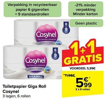 Promotions Toiletpapier giga roll cosynel - Cosynel - Valide de 10/04/2024 à 22/04/2024 chez Carrefour