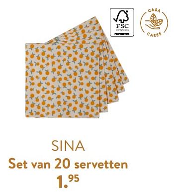 Promoties Sina set van 20 servetten - Huismerk - Casa - Geldig van 28/03/2024 tot 01/05/2024 bij Casa