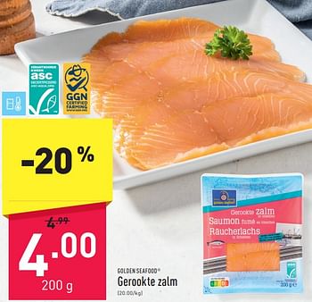 Promoties Gerookte zalm - Golden Seafood - Geldig van 31/03/2024 tot 07/04/2024 bij Aldi