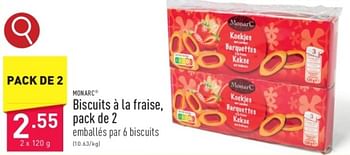 Promotions Biscuits à la fraise - Monarc - Valide de 31/03/2024 à 07/04/2024 chez Aldi
