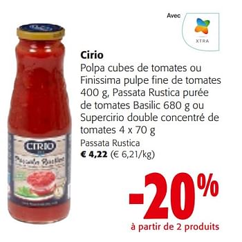 Promoties Cirio polpa cubes de tomates ou finissima pulpe fine de tomates - CIRIO - Geldig van 10/04/2024 tot 23/04/2024 bij Colruyt