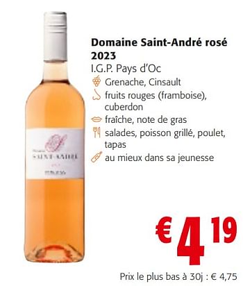 Promotions Domaine saint-andré rosé 2023 - Vins rosé - Valide de 10/04/2024 à 23/04/2024 chez Colruyt
