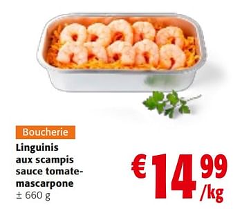 Promoties Linguinis aux scampis sauce tomatemascarpone - Huismerk - Colruyt - Geldig van 10/04/2024 tot 23/04/2024 bij Colruyt
